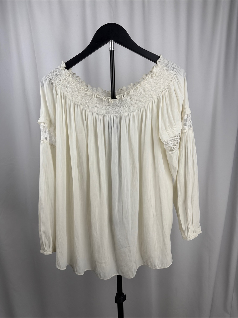 Lola & Sophie Ivory Smocked Off Shoulder Crochet Blouse Large